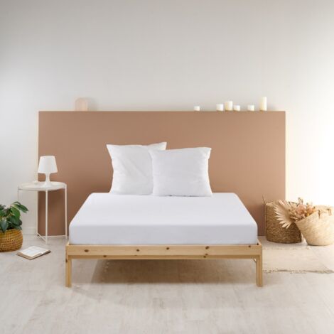 Drap Housse uni 100% Percale de coton - Blanc - 90x190cm