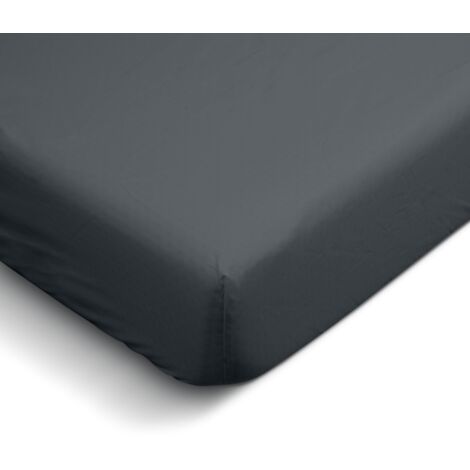 Drap Housse uni 100% Percale de coton - Anthracite - 90x190cm (1/4)