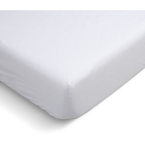 Drap Housse uni 100% Percale de coton - Blanc - 140x190cm (1/4)