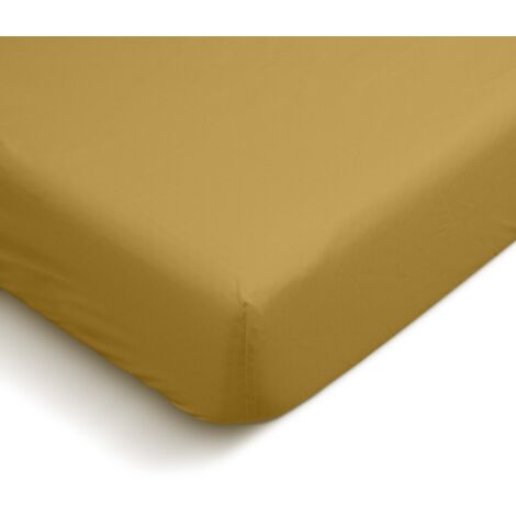 Drap Housse uni 100% Percale de coton - Moutarde - 160x200cm (1/4)