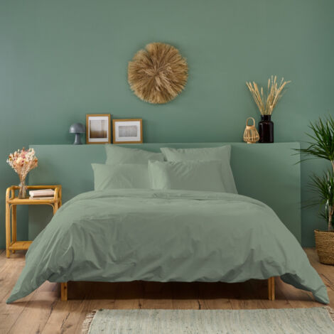 Parure de lit unie 100% Percale de coton - Sauge - 240x260cm (1/4)