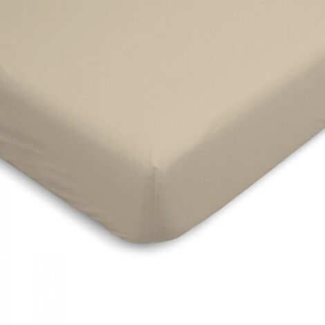 Drap Housse uni 100% Percale de coton - Lin - 90x190cm (1/4)