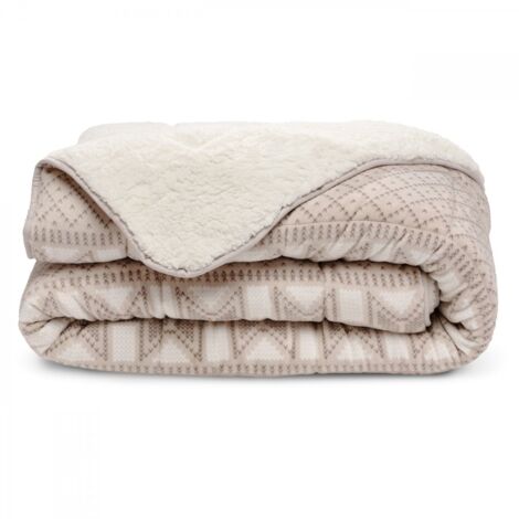 Couette chaude 250g/m2 en polyester sherpa polaire – Dimensions 240x260cm – Imprimée Chalet pour hiver – Bleu Calin