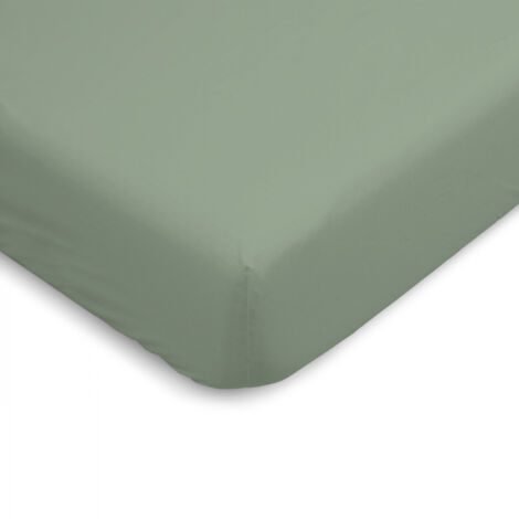 Drap Housse uni 100% Percale de coton - Sauge - 90x190cm (1/4)