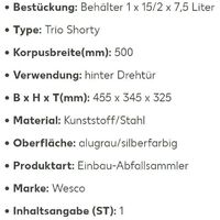 Wesco Einbau-Abfallsammler TRIO-SHORTY 50 DT 1x15 + 2x7,5 L, alugrau, Vollauszug 600765