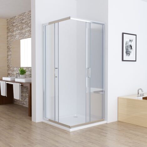 LISA Duschkabine Eckeinstieg 80x80 90x90 100x100cm Doppel Schiebetür rollen, 5mm ESG Sicherheitsglas, Schiebetüren Glas komplett Dusche Silber Höhe 185cm, 90x90cm