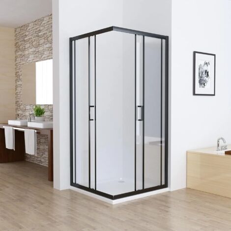 LISA Duschkabine Eckeinstieg 80x80 90x90 100x100cm Doppel Schiebetür rollen, 5mm ESG Sicherheitsglas, Schiebetüren Glas komplett Dusche Silber Höhe 185cm, Schwarz 80x80cm