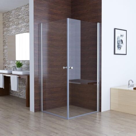 LISA Eckeinstieg Duschkabine mit  Doppel Schwingtür 180° Schwenkbare Pendeltür 185cm Höhe ESG Glas Rahmenlos Komplett Dusche, 90x90cm