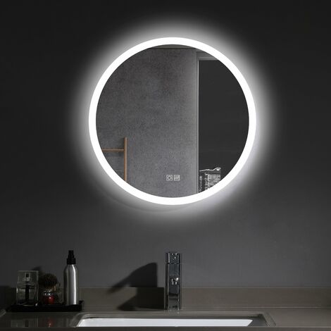 Badspiegel mit Beleuctung Rund 70cm Durchmesser LED 3 Lichtfarbe beschlagfrei Dimmbar Wandspiegel Bad Spiegel Touchschalter Badezimmerspiegel