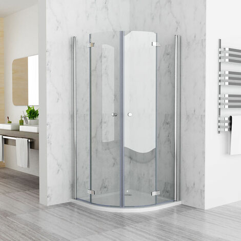 Duschkabine Falttür Eckeinstieg Duschabtrennung ESG Nano Glas, Runddusche 90x90x197 (1/5)