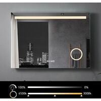 Badspiegel 100 x 70 cm mit Beleuchtung LED Rechteckig Badezimmer Badezimmerspiegel Wandspiegel mit Touchschalter Uhr Kosmetik 3 Lichtfarben Dimmbar