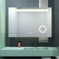 Badspiegel 100x70cm LED Badezimmerspiegel Wandspiegel mit 3-Fach Vergrößerung, Touch-Schalter, Digitaluhr [Energieklasse A++]beschlagfrei IP44 energiesparend