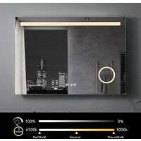 LISA Badspiegel 100x70cm mit Beleuchtung, Badezimmerspiegel Beschlagfrei Lichtspiegel Wandspiegel mit Touch-schalter+Anti-fog IP44 Energie sparen+Uhr+3-Fach Vergrößerung