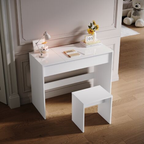 SONNI Ensemble Coiffeuse Moderne, Bureau de Maquillage 2 en 1 avec Chaise Miroir, Pour le Travail de Maquillage et les Études, Blanc