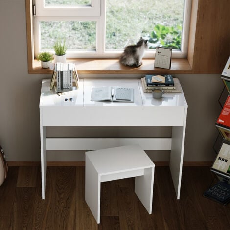 SONNI Ensemble Coiffeuse Moderne, Bureau de Maquillage 2 en 1 avec Chaise Miroir, Pour le Travail de Maquillage et les Études, Blanc