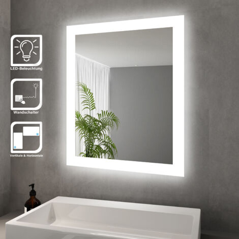 SONNI Miroir de salle de bain Miroir lumineux 60x50cm Miroir mural IP44 (1/6)