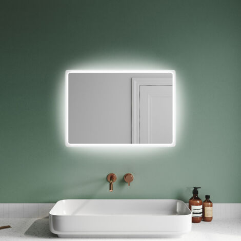 SIRHONA Miroir de salle de bains éclairé par LED, miroir mural de salle de bains moderne blanc froid