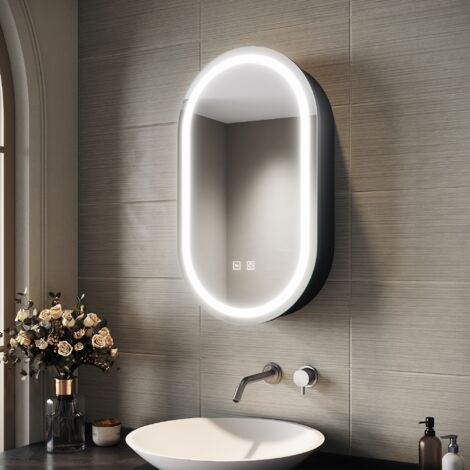 Armoire Salle De Bain Gemini Avec Miroir LED - Luminosité Réglable, Prise Rasoir Et Désembuage - 63x65 Cm