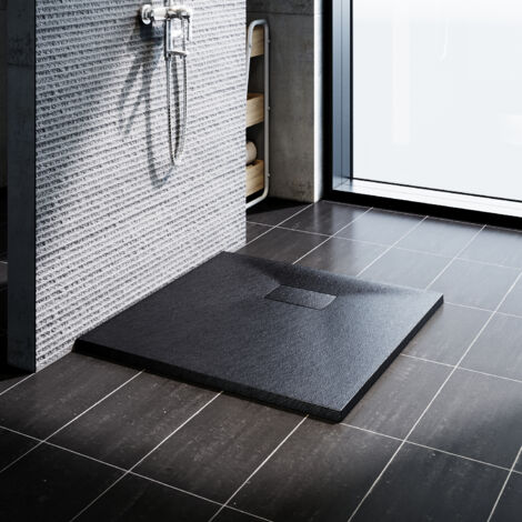 SONNI Receveur de douche design noir Receveur de douche plat en SMC Super plat 80x80cm, antidérapant (1/5)