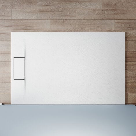 SONNI Receveur de douche 140x90cm Receveur de douche plat de haute qualité pour cabine de douche Salle de bain SMC blanc 32mm texture ardoise antidérapant, design découpable