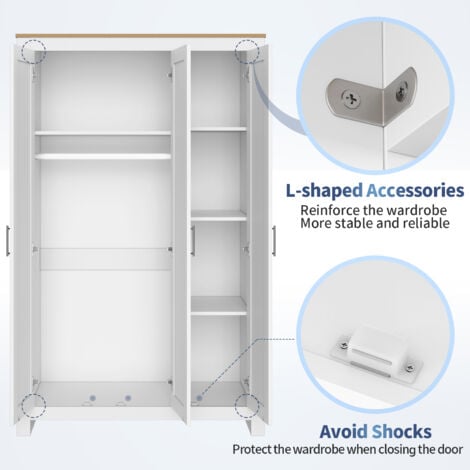 SIRHONA Armoire de rangement à 3 portes blanche avec poignées en acier inoxydable 112x50x180 cm Meubles de chambre à coucher brillants