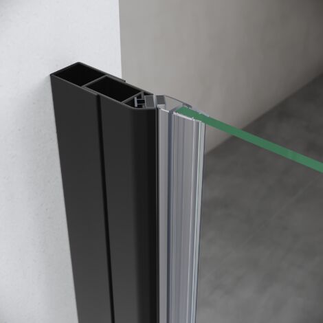 SIRHONA Porte de douche pivotante sans cadre Porte de cabine de douche réversible en verre de sécurité 5mm Noir 100cm
