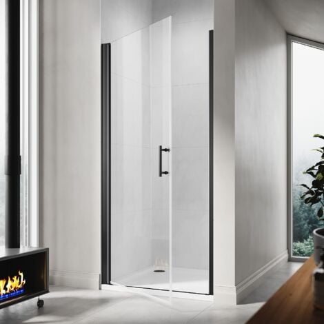 SIRHONA Porte de douche pivotante sans cadre Porte de cabine de douche réversible en verre de sécurité 5mm Noir 80cm