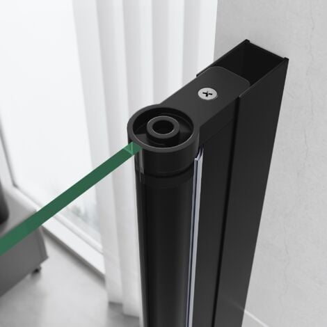 SIRHONA Porte de douche pivotante sans cadre Porte de cabine de douche réversible en verre de sécurité 5mm Noir 80cm