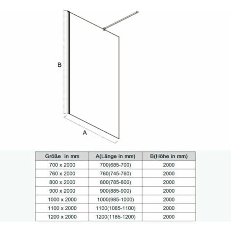 SONNI 110x200cm Walk in Paroi de douche, NANO ESG 8mm, Paroi de douche en verre avec stabilisateur
