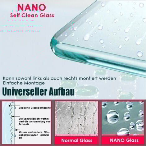 SONNI 110x200cm Walk in Paroi de douche, NANO ESG 8mm, Paroi de douche en verre avec stabilisateur