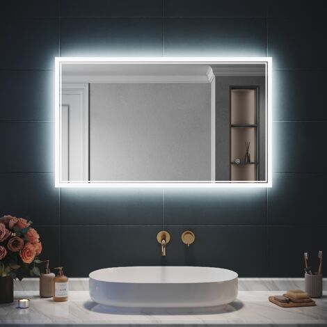 SIRHONA Miroir lumineux de salle de bain Miroir de salle de bain à LED 100x60 cm Anti-buée lumière à LED tricolore