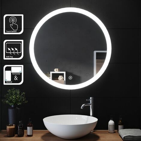 Miroir de salle de bain LED rond de 24 avec éclairage avec capteur infrarouge 6500 K Lumière blanche étanche IP44