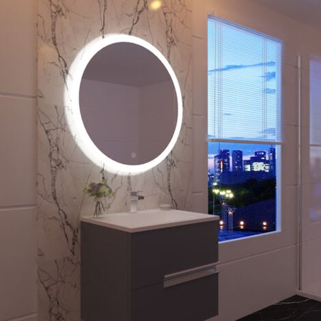 Miroir rond led Lumineuse LED Miroir de maquillage anti-buée et an-ti poussière avec capteur tactile,lumière blanche,SIRHONA 80x80cm
