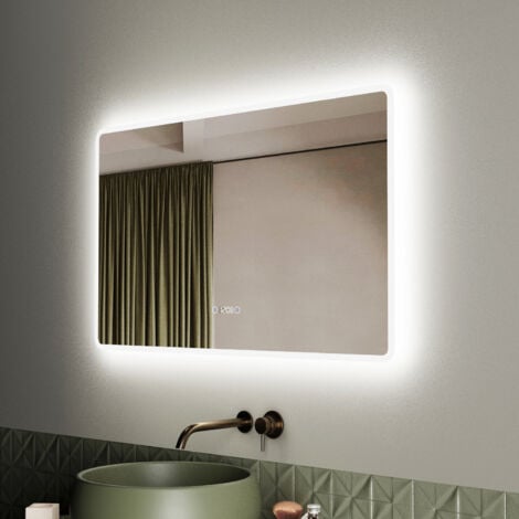 SIRHONA Miroir lumineux de salle de bain – Miroir LED 100x60 cm avec Trois Lumières Réglables et Affichage de l'Heure