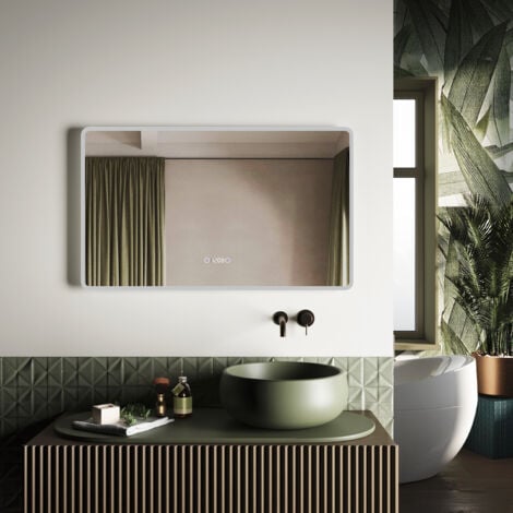 SIRHONA Miroir lumineux de salle de bain – Miroir LED 100x60 cm avec Trois Lumières Réglables et Affichage de l'Heure
