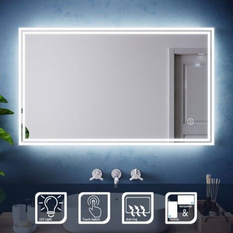SIRHONA Miroir lumineux de salle de bain 100x60 cm Miroir LED Anti-buée éclairage intégré blanc froid Commande par Effleurement
