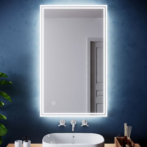 SIRHONA Miroir lumineux de salle de bain 100x60 cm Miroir LED Anti-buée éclairage intégré blanc froid Commande par Effleurement