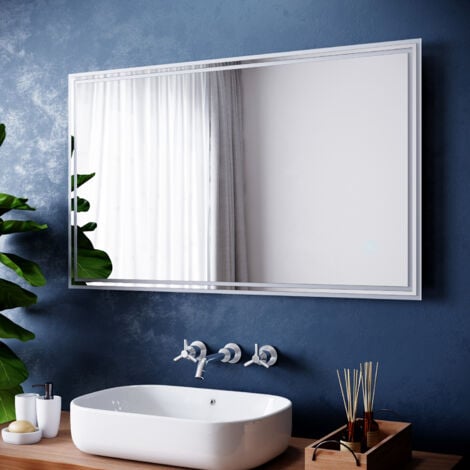 SIRHONA Miroir lumineux de salle de bain 100x60 cm Miroir LED Anti-buée éclairage intégré blanc froid Commande par Effleurement