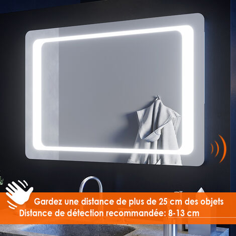 Miroir avec Led Interrupteur Infrarouge Anti-buée Miroir Salle de Bains Mural Lumière Illumination SIRHONA 100x70 CM