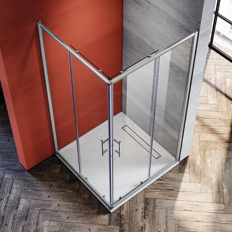 SIRHONA Cabine de douche Entrée d'angle Porte coulissante Verre trempé 6mm Installation réversible Profils An aluminium - 80x90x185cm