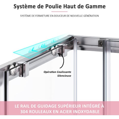 SIRHONA Cabine de douche Entrée d'angle Porte coulissante Verre trempé 6mm Installation réversible Profils An aluminium - 80x90x185cm