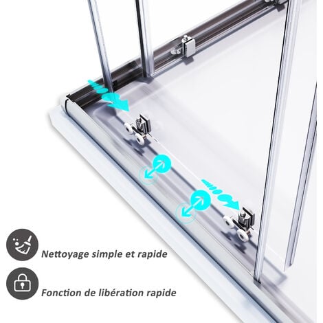 SIRHONA Cabine de douche Entrée d'angle Porte coulissante Verre trempé 6mm Installation réversible Profils An aluminium - 80x90x185cm