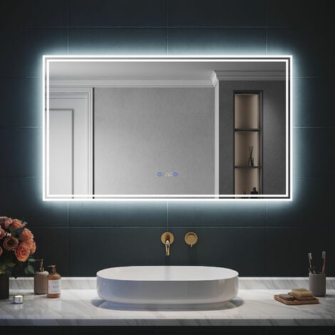 Miroir de salle de bain LED 120x80 cm dimmable, fonction anti-buée