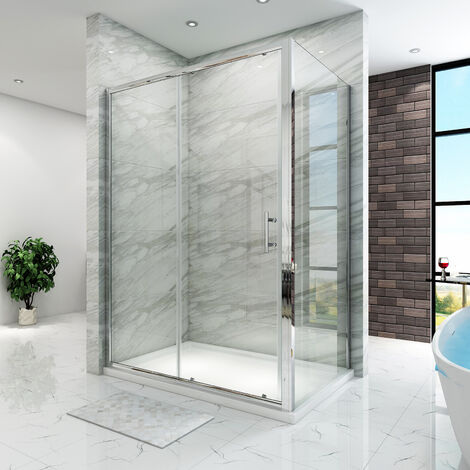 SIRHONA Cabine de douche - verre trempé - cadre en aluminium - porte coulissante extensible avec porte latérale 110x80x185 cm