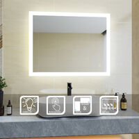 SIRHONA Miroir de salle de bains avec éclairage LED Miroir Cosmétiques Mural Lumière Illumination avec Commande par Effleurement,SIRHONA 90x70 CM