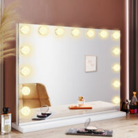 SIRHONA Miroir de Courtoisie Hollywood Miroir 58Lx45,5lx12H cm Maquillage Miroir Maquillage Lumineux Led 15 Ampoules 3 Couleurs Luminosité Ajustables
