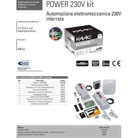 FAAC POWER KIT 106746445 770n 230v Automazione Cancello Ante Battenti Interrato