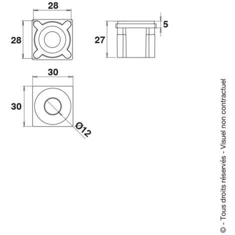 PORTAC Embout percé 30x30 pour tubes épaisseur 1,2 ou 1,5  Finition: Brut - Epaisseur de tube (mm): Epaisseur de tube (mm) : 1,2