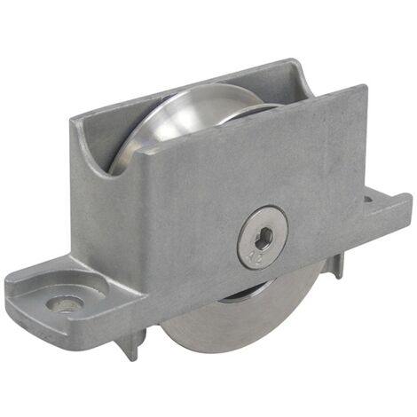 Portac – Galet en acier gorge U sur chape compacte Zamak à encastrer ou en applique – Diamètre 63 mm – Antipincement – Fixation facilitée