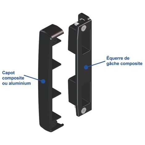 PORTAC Gâche de serrure en applique à pêne rentrant avec capot composite  Finition: Noir Ral 9005